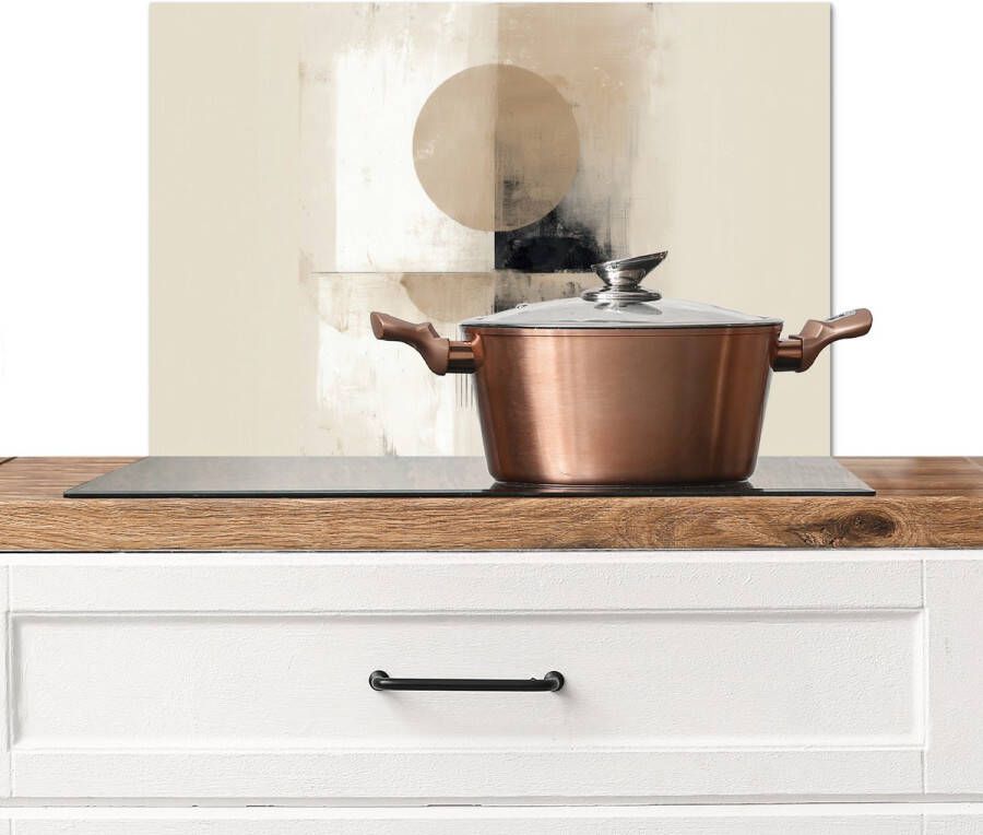 KitchenYeah Spatscherm keuken 70x50 cm Kookplaat achterwand Cirkel Compositie Diepte Beige Muurbeschermer Spatwand fornuis Hoogwaardig aluminium