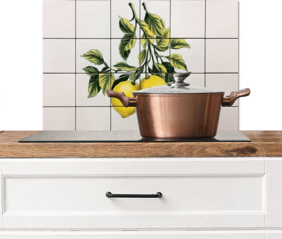 KitchenYeah Spatscherm keuken 70x50 cm Kookplaat achterwand Citroen Decoratie Keramiek Takken Muurbeschermer Spatwand fornuis Hoogwaardig aluminium