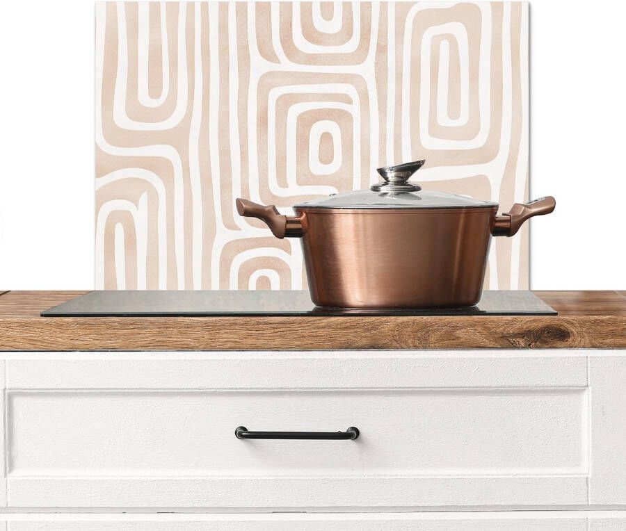 KitchenYeah Spatscherm keuken 70x50 cm Kookplaat achterwand Decoratief Labyrint Beige Muurbeschermer Spatwand fornuis Hoogwaardig aluminium