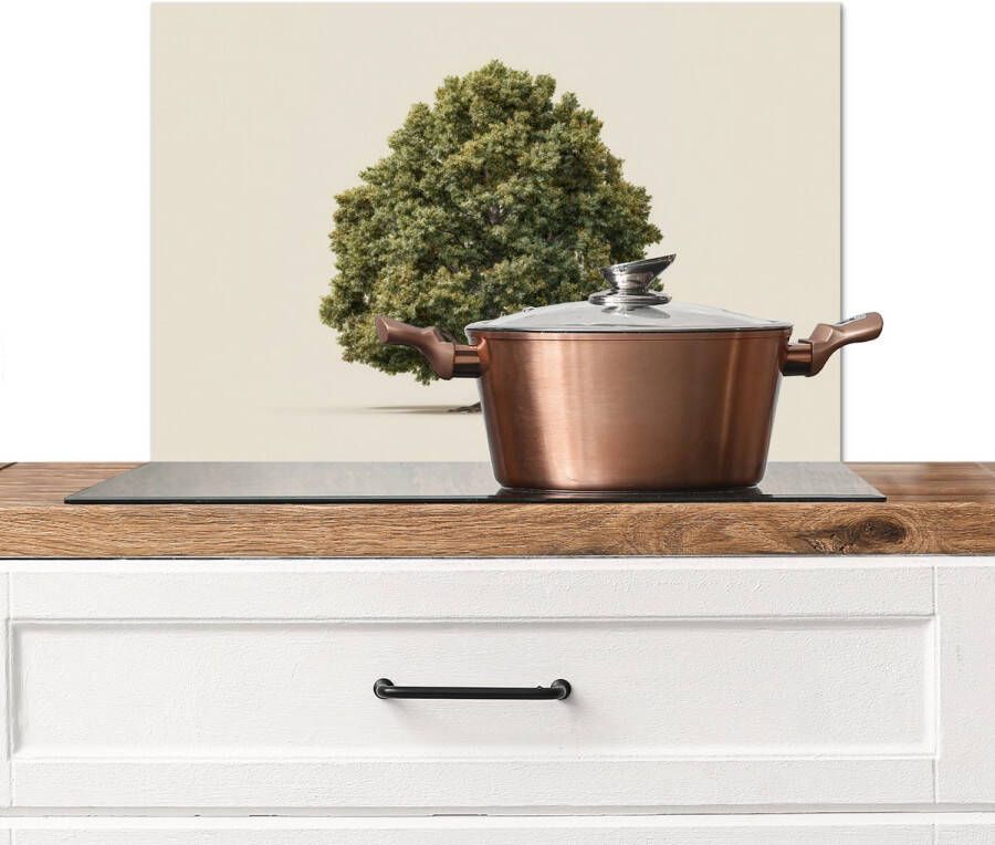 KitchenYeah Spatscherm keuken 70x50 cm Kookplaat achterwand Eikenboom Groen Lichte achtergrond Muurbeschermer Spatwand fornuis Hoogwaardig aluminium