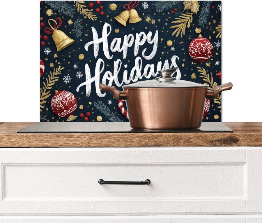 KitchenYeah Spatscherm keuken 70x50 cm Kookplaat achterwand Feestelijk Kerstgroet Kleurrijk Muurbeschermer Spatwand fornuis Hoogwaardig aluminium
