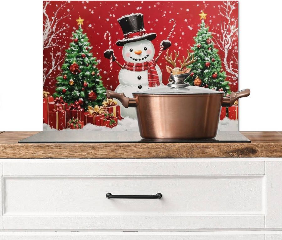 KitchenYeah Spatscherm keuken 70x50 cm Kookplaat achterwand Feestvreugde Winterbos Kleurrijk Muurbeschermer Spatwand fornuis Hoogwaardig aluminium