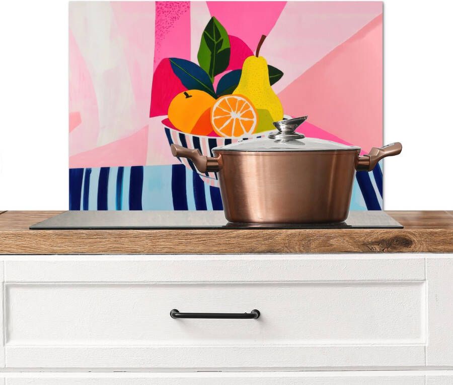 KitchenYeah Spatscherm keuken 70x50 cm Kookplaat achterwand Fruit Abstracte achtergrond Roze Muurbeschermer Spatwand fornuis Hoogwaardig aluminium