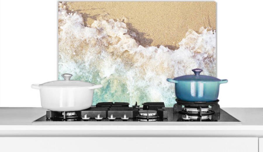 KitchenYeah Spatscherm keuken 70x50 cm Kookplaat achterwand Golf Strand Zee Water Muurbeschermer Spatwand fornuis Hoogwaardig aluminium