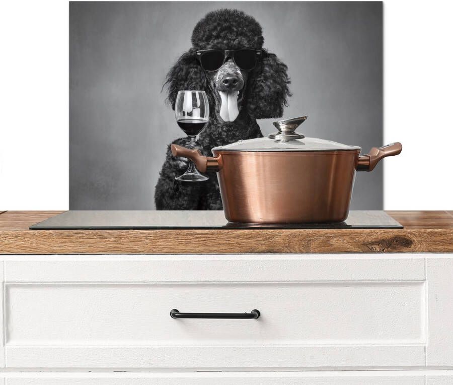 KitchenYeah Spatscherm keuken 70x50 cm Kookplaat achterwand Hond Krullen Zonnebril Wijn Muurbeschermer Spatwand fornuis Hoogwaardig aluminium