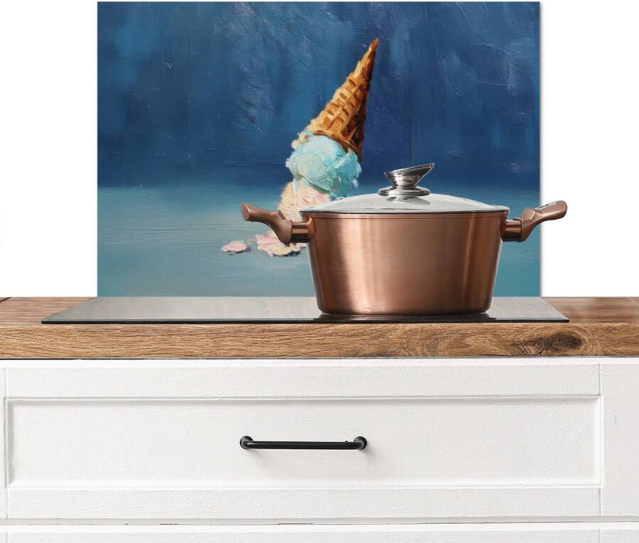 KitchenYeah Spatscherm keuken 70x50 cm Kookplaat achterwand Ijshoorn Bolletjes Smelt Roze Muurbeschermer Spatwand fornuis Hoogwaardig aluminium