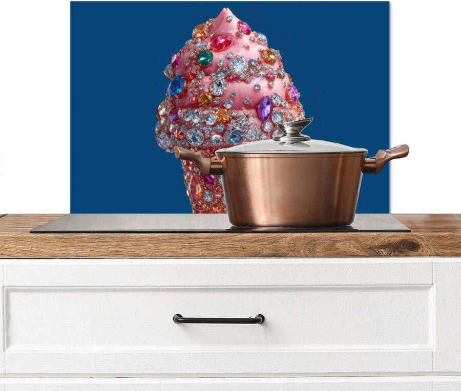KitchenYeah Spatscherm keuken 70x50 cm Kookplaat achterwand Ijsje Hoorntje Steentjes Blauw Muurbeschermer Spatwand fornuis Hoogwaardig aluminium