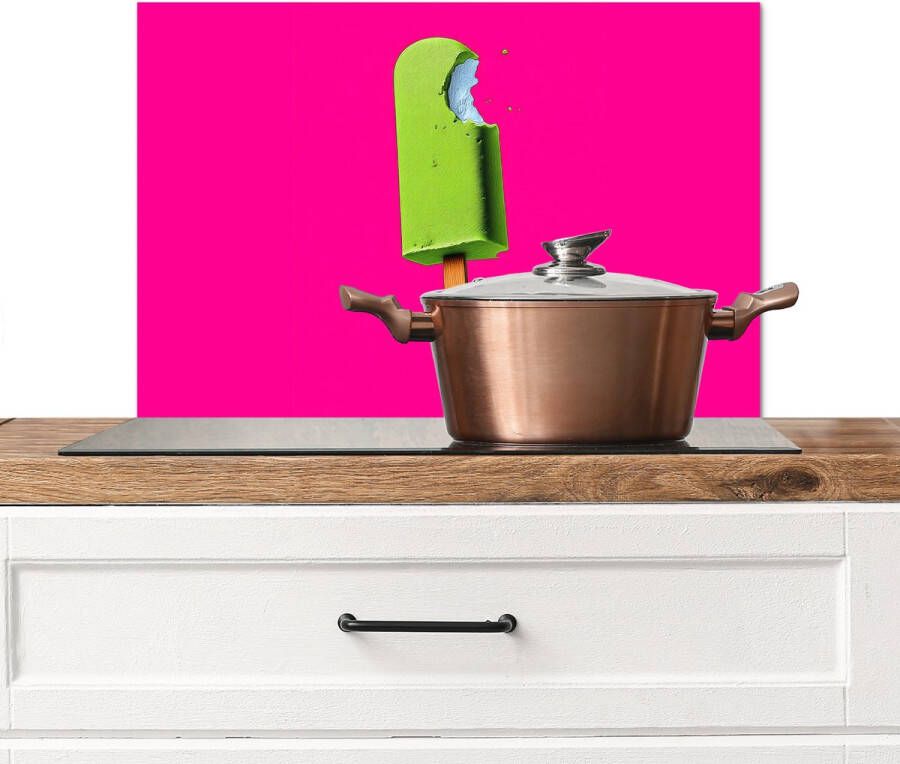 KitchenYeah Spatscherm keuken 70x50 cm Kookplaat achterwand Ijsje Stokje Minimalistisch Groen Muurbeschermer Spatwand fornuis Hoogwaardig aluminium