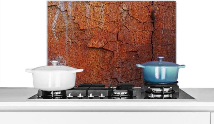KitchenYeah Spatscherm keuken 70x50 cm Kookplaat achterwand IJzer Roest print Industrieel Muurbeschermer Spatwand fornuis Hoogwaardig aluminium