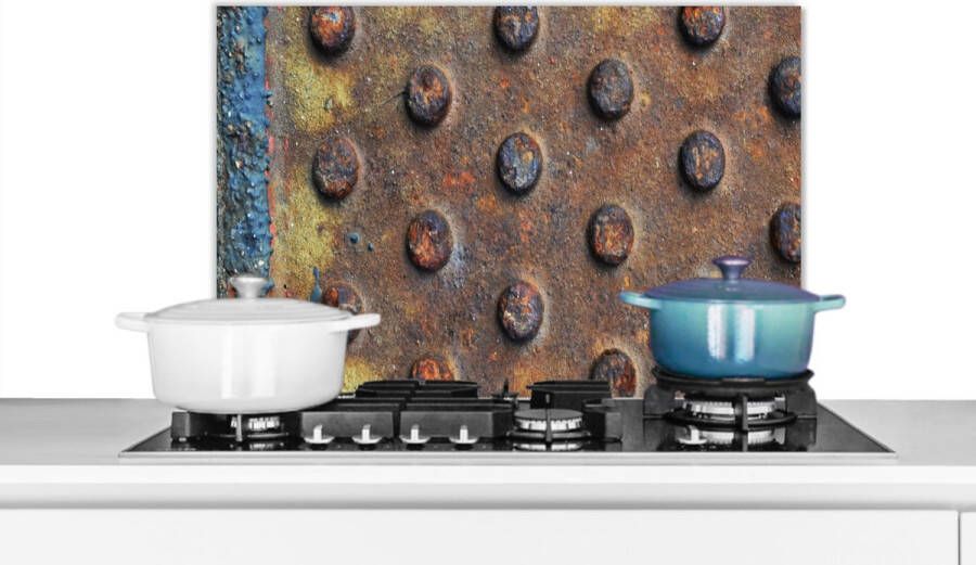 KitchenYeah Spatscherm keuken 70x50 cm Kookplaat achterwand Industrieel Diamantplaat Roest print Muurbeschermer Spatwand fornuis Hoogwaardig aluminium