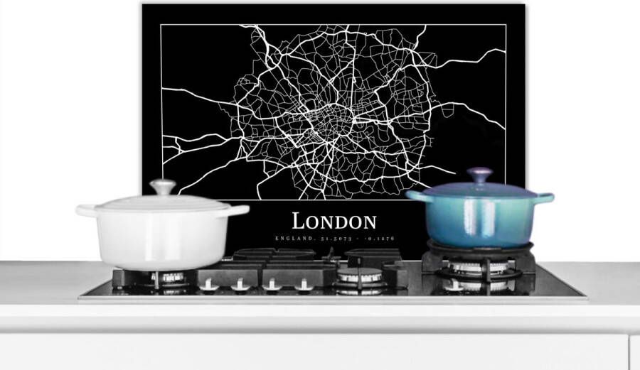 KitchenYeah Spatscherm keuken 70x50 cm Kookplaat achterwand Kaart Stadskaart Londen Plattegrond Muurbeschermer Spatwand fornuis Hoogwaardig aluminium
