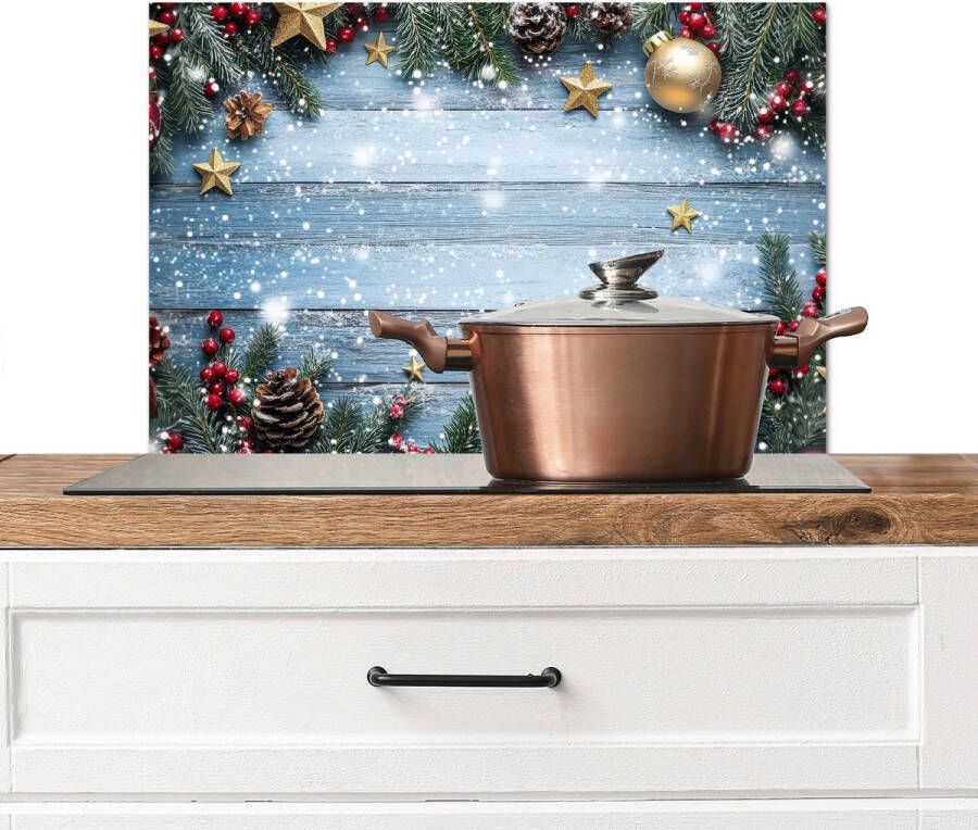KitchenYeah Spatscherm keuken 70x50 cm Kookplaat achterwand Kerstomlijsting Sneeuw Meerkleurig Muurbeschermer Spatwand fornuis Hoogwaardig aluminium
