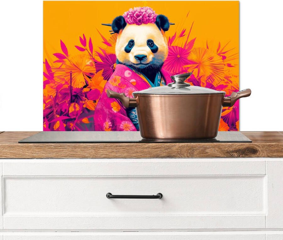 KitchenYeah Spatscherm keuken 70x50 cm Kookplaat achterwand Kimono Roze Panda Bloemenkroon Muurbeschermer Spatwand fornuis Hoogwaardig aluminium