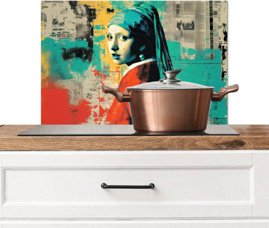 KitchenYeah Spatscherm keuken 70x50 cm Kookplaat achterwand Klassiek Pareloorbel Streetartstijl Kleurrijk Muurbeschermer Spatwand fornuis Hoogwaardig aluminium