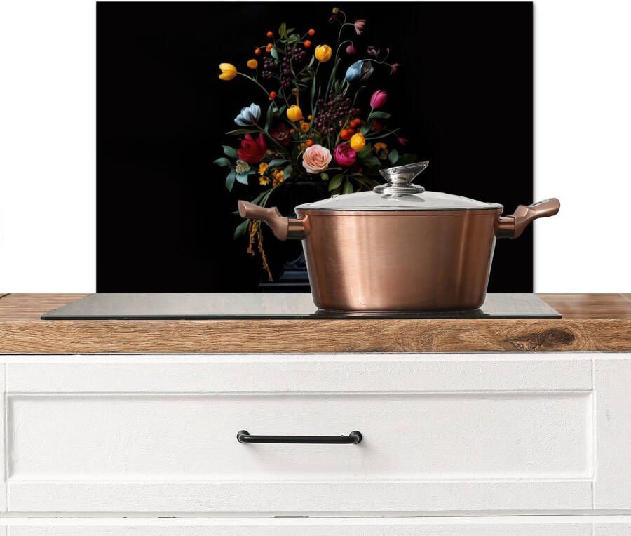 KitchenYeah Spatscherm keuken 70x50 cm Kookplaat achterwand Klassiek Vaas Boeket Bloemen Muurbeschermer Spatwand fornuis Hoogwaardig aluminium
