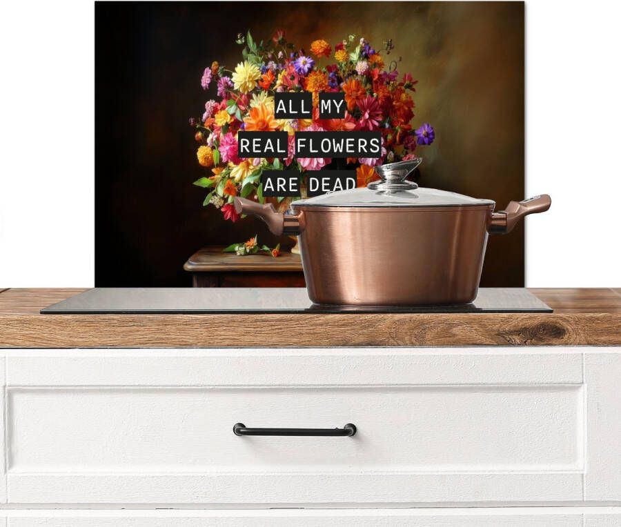 KitchenYeah Spatscherm keuken 70x50 cm Kookplaat achterwand Kleur Bloemen Vintage Bloemenvaas Muurbeschermer Spatwand fornuis Hoogwaardig aluminium