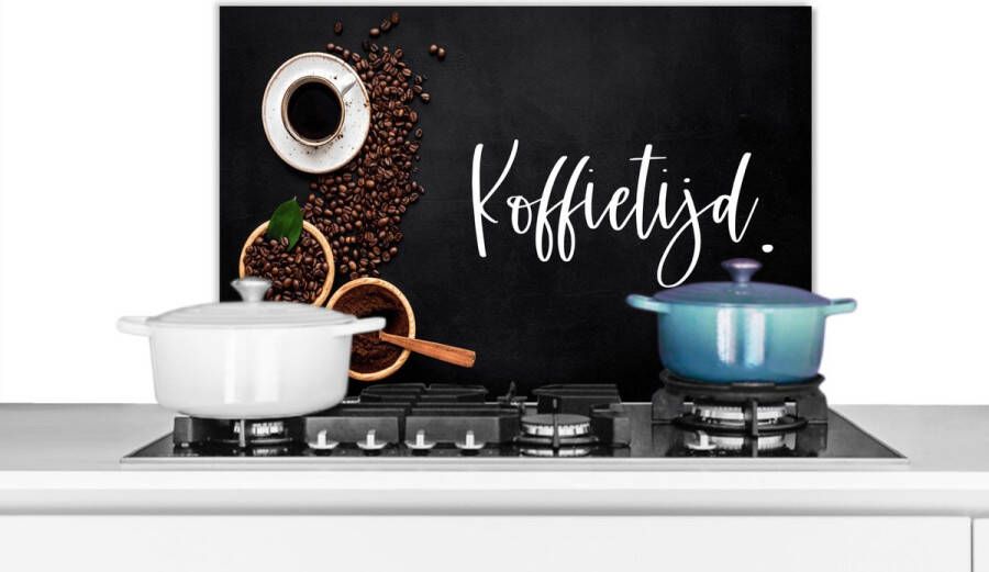 KitchenYeah Spatscherm keuken 70x50 cm Kookplaat achterwand Koffietijd Spreuken Quotes Koffie Keuken Muurbeschermer Spatwand fornuis Hoogwaardig aluminium