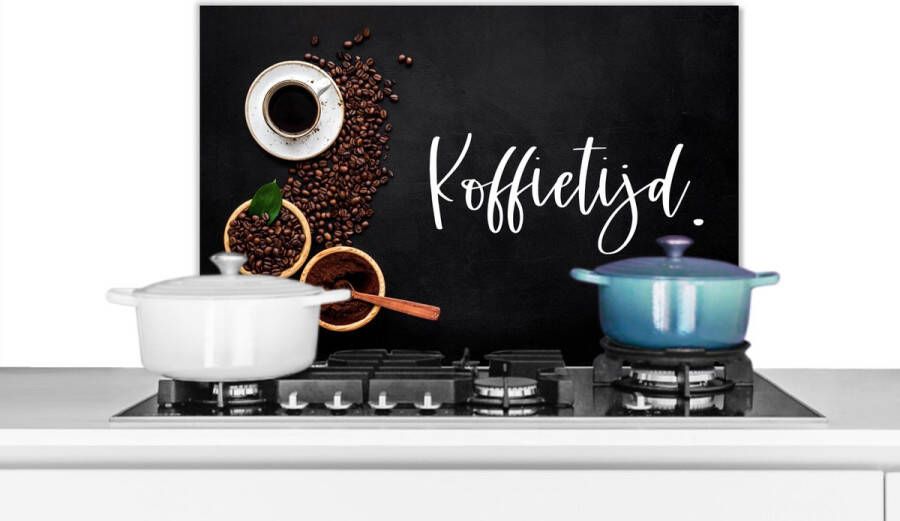 KitchenYeah Spatscherm keuken 70x50 cm Kookplaat achterwand Koffietijd Spreuken Quotes Koffie Keuken Muurbeschermer Spatwand fornuis Hoogwaardig aluminium
