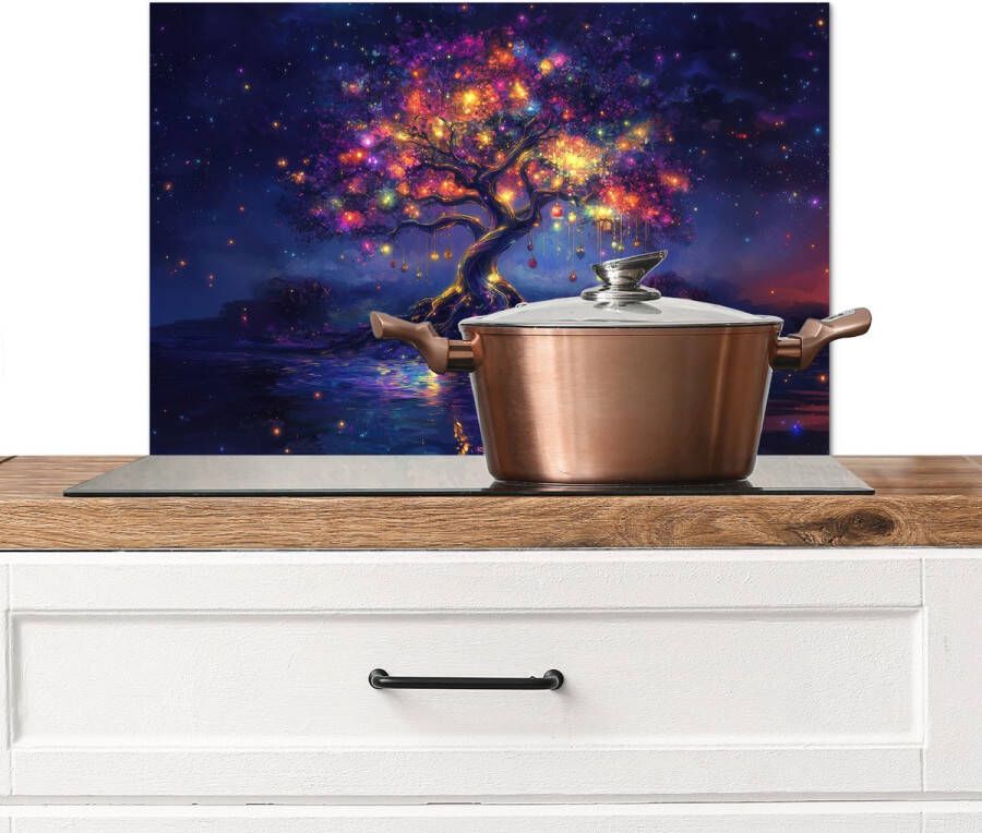 KitchenYeah Spatscherm keuken 70x50 cm Kookplaat achterwand Kosmisch lichtboom Kerst Kleurrijk Muurbeschermer Spatwand fornuis Hoogwaardig aluminium