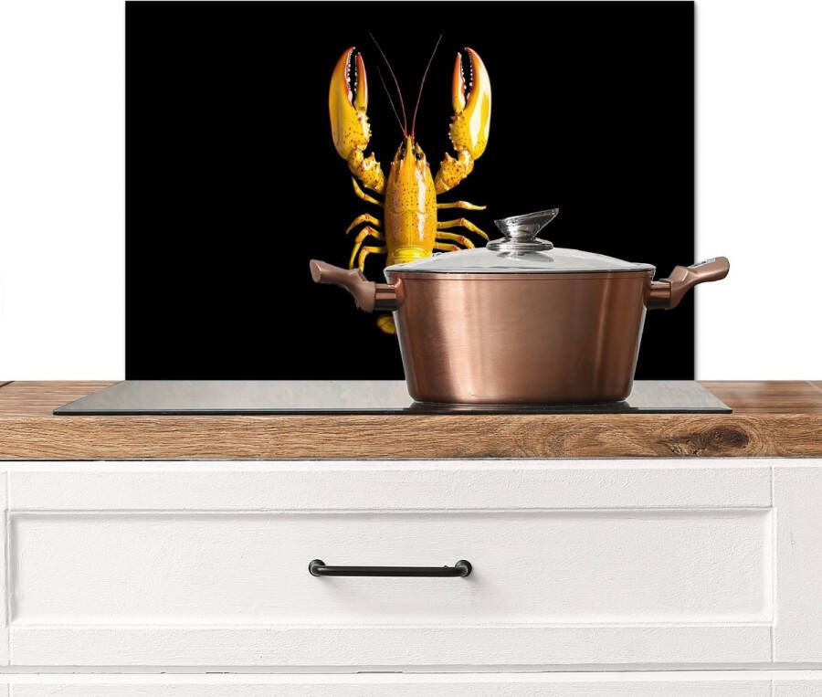KitchenYeah Spatscherm keuken 70x50 cm Kookplaat achterwand Kreeft Geel Stippen Effen Muurbeschermer Spatwand fornuis Hoogwaardig aluminium