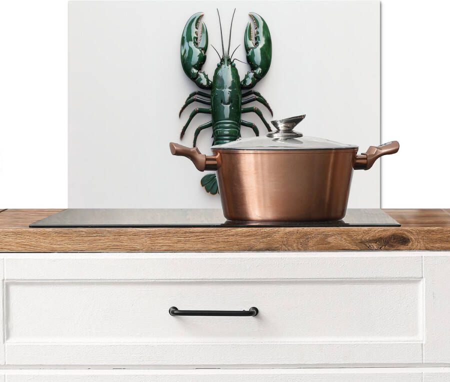 KitchenYeah Spatscherm keuken 70x50 cm Kookplaat achterwand Kreeft Glossier Groen Wit Muurbeschermer Spatwand fornuis Hoogwaardig aluminium