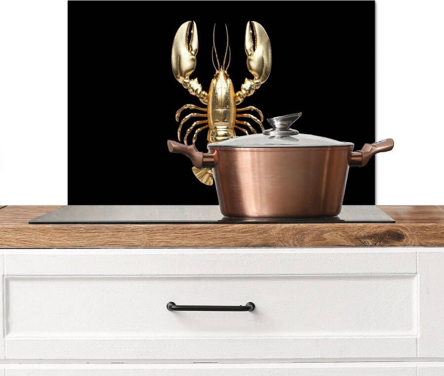KitchenYeah Spatscherm keuken 70x50 cm Kookplaat achterwand Kreeft Goud Textuur Zwart Muurbeschermer Spatwand fornuis Hoogwaardig aluminium