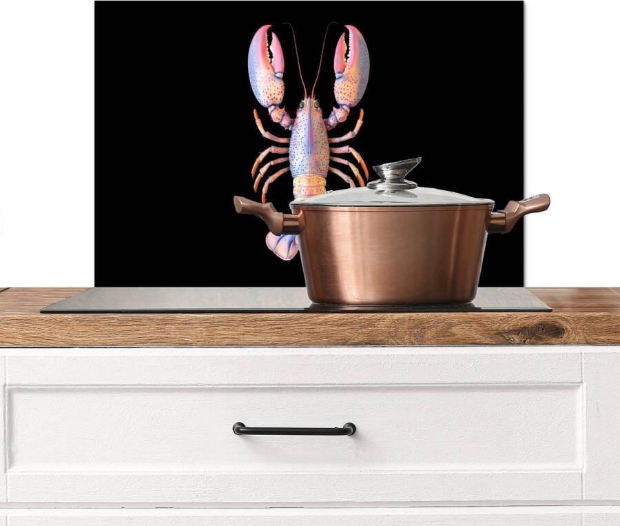 KitchenYeah Spatscherm keuken 70x50 cm Kookplaat achterwand Kreeft Roze Zacht Zwart Muurbeschermer Spatwand fornuis Hoogwaardig aluminium