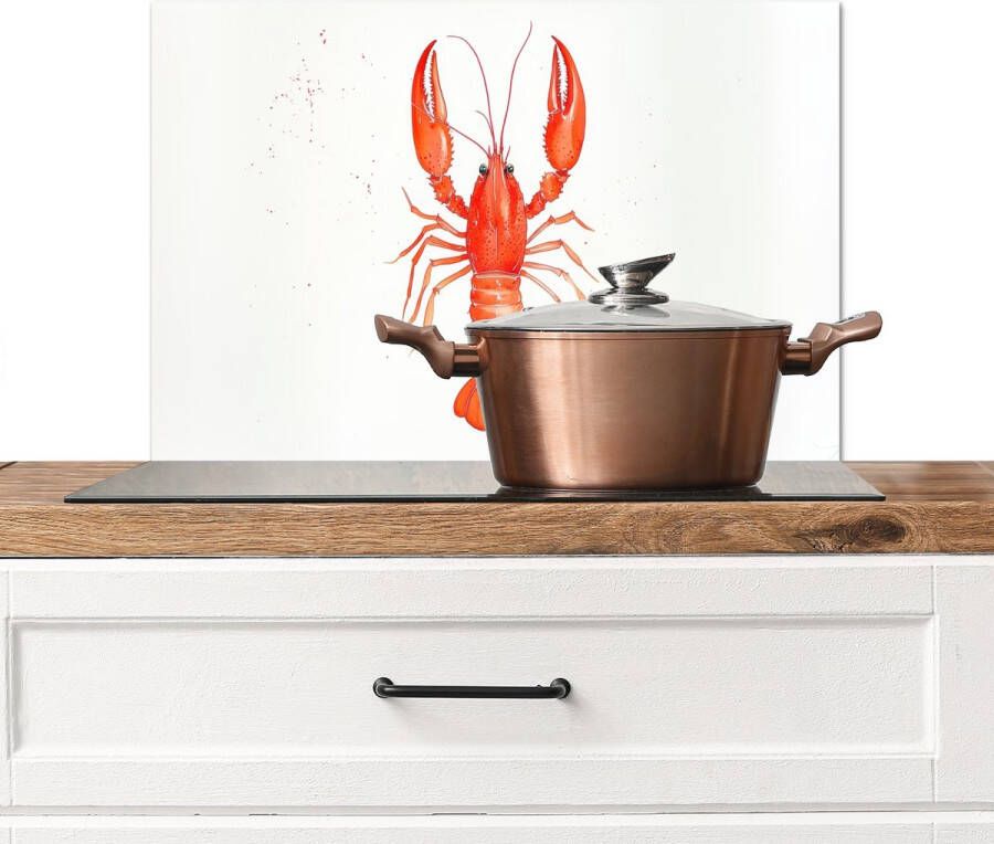 KitchenYeah Spatscherm keuken 70x50 cm Kookplaat achterwand Kreeft Waterverf Aquarel Oranje Muurbeschermer Spatwand fornuis Hoogwaardig aluminium