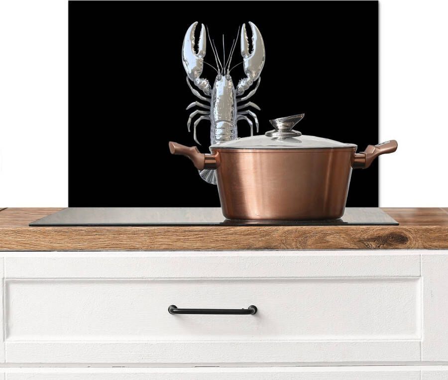 KitchenYeah Spatscherm keuken 70x50 cm Kookplaat achterwand Kreeft Zilver Metallic Luxe Muurbeschermer Spatwand fornuis Hoogwaardig aluminium
