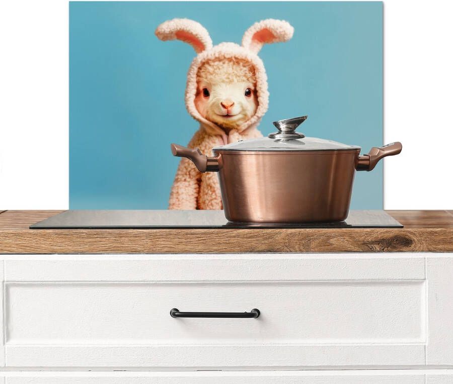 KitchenYeah Spatscherm keuken 70x50 cm Kookplaat achterwand Lammetje Paashaas Kostuum Muurbeschermer Spatwand fornuis Hoogwaardig aluminium