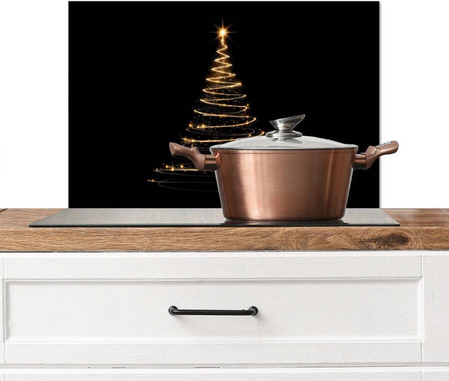 KitchenYeah Spatscherm keuken 70x50 cm Kookplaat achterwand Magisch Kerstboom Lichtspiralen Zwart Muurbeschermer Spatwand fornuis Hoogwaardig aluminium