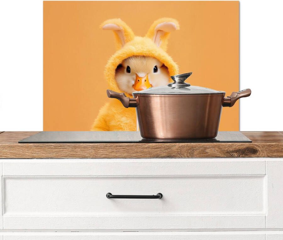 KitchenYeah Spatscherm keuken 70x50 cm Kookplaat achterwand Paashaas Kostuum Eend Muurbeschermer Spatwand fornuis Hoogwaardig aluminium