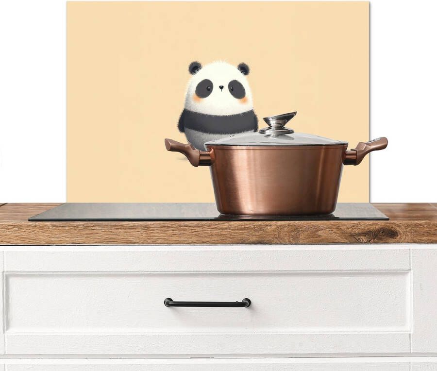KitchenYeah Spatscherm keuken 70x50 cm Kookplaat achterwand Panda Beige Minimalistisch Muurbeschermer Spatwand fornuis Hoogwaardig aluminium