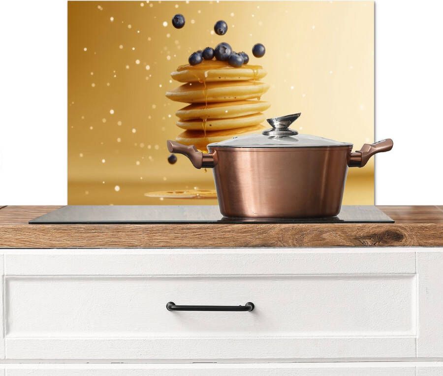 KitchenYeah Spatscherm keuken 70x50 cm Kookplaat achterwand Pannenkoeken Eten Honing Geel Muurbeschermer Spatwand fornuis Hoogwaardig aluminium