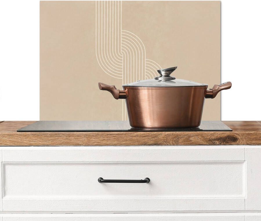 KitchenYeah Spatscherm keuken 70x50 cm Kookplaat achterwand Parallelle lijnen Lichte textuur Beige Muurbeschermer Spatwand fornuis Hoogwaardig aluminium