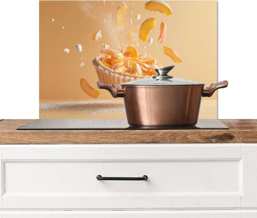 KitchenYeah Spatscherm keuken 70x50 cm Kookplaat achterwand Peach Eten Taart Oranje Muurbeschermer Spatwand fornuis Hoogwaardig aluminium