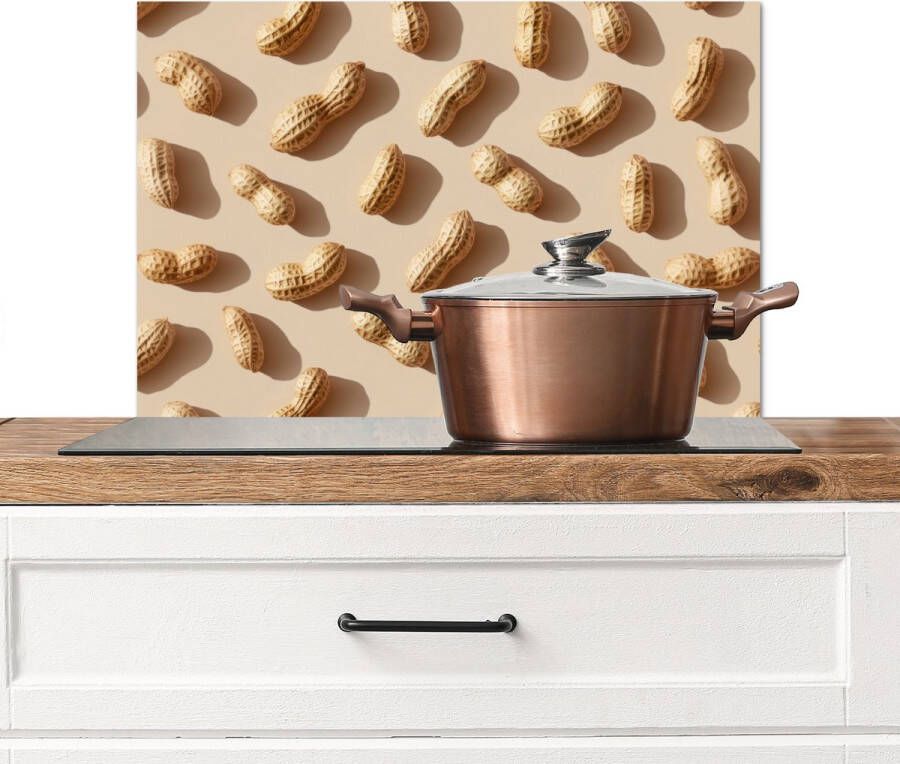 KitchenYeah Spatscherm keuken 70x50 cm Kookplaat achterwand Pinda's Patroon Beige Muurbeschermer Spatwand fornuis Hoogwaardig aluminium