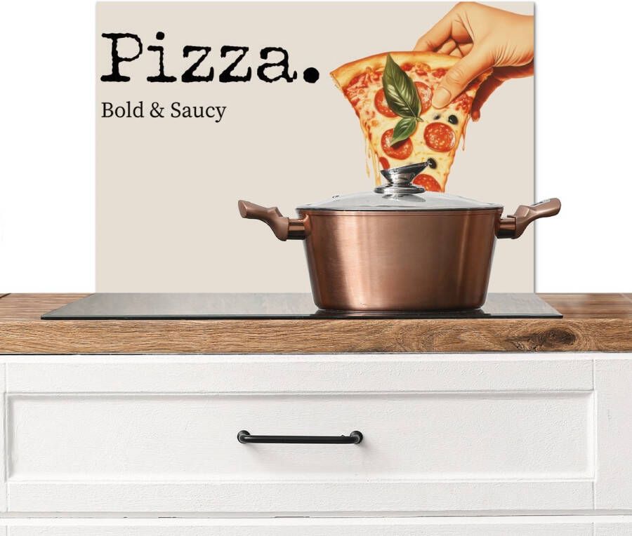 KitchenYeah Spatscherm keuken 70x50 cm Kookplaat achterwand Pizza Kaas Pepperoni Muurbeschermer Spatwand fornuis Hoogwaardig aluminium