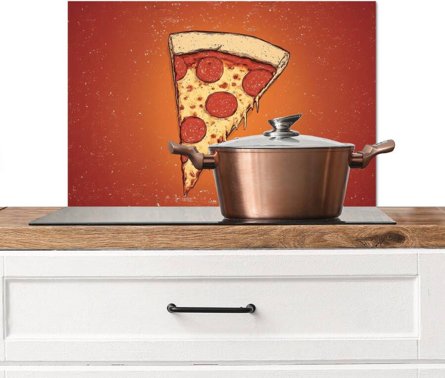 KitchenYeah Spatscherm keuken 70x50 cm Kookplaat achterwand Pizza Kaas Rood Pepperoni Muurbeschermer Spatwand fornuis Hoogwaardig aluminium