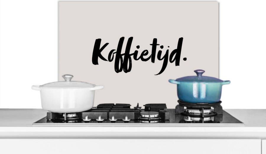 KitchenYeah Spatscherm keuken 70x50 cm Kookplaat achterwand Quote Taupe Koffietijd Muurbeschermer Spatwand fornuis Hoogwaardig aluminium