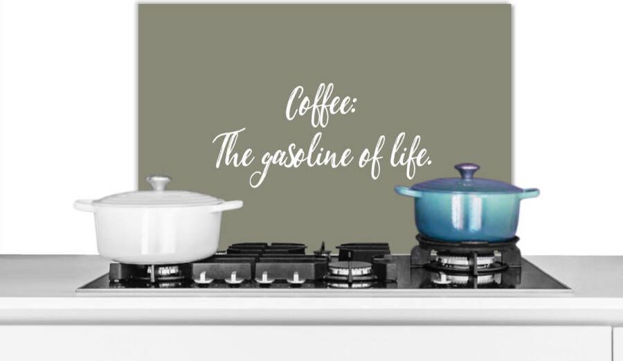 KitchenYeah Spatscherm keuken 70x50 cm Kookplaat achterwand Quotes Coffee the gasoline of life Spreuken Koffie Muurbeschermer Spatwand fornuis Hoogwaardig aluminium