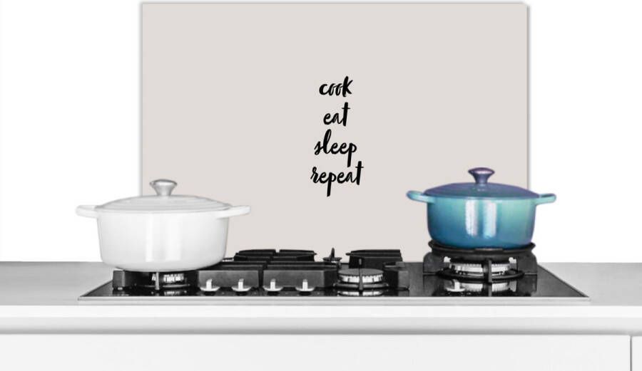 KitchenYeah Spatscherm keuken 70x50 cm Kookplaat achterwand Quotes Eten Spreuken Cook eat sleep repeat Koken Muurbeschermer Spatwand fornuis Hoogwaardig aluminium