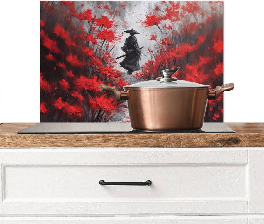 KitchenYeah Spatscherm keuken 70x50 cm Kookplaat achterwand Rode bloemen mistig Man Muurbeschermer Spatwand fornuis Hoogwaardig aluminium