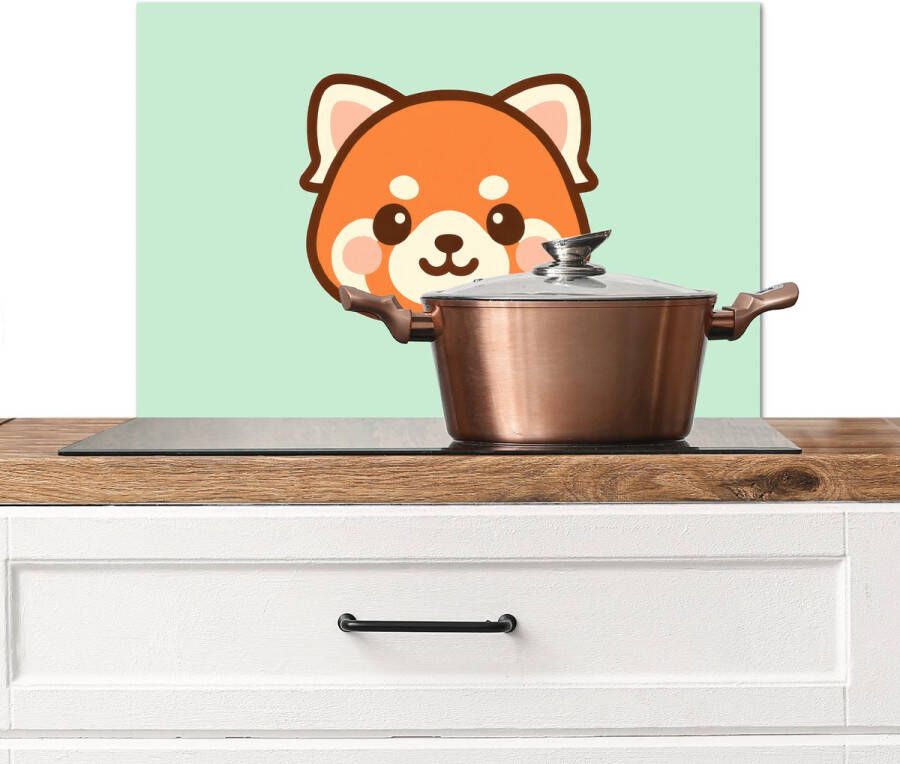 KitchenYeah Spatscherm keuken 70x50 cm Kookplaat achterwand Rode panda Groen Cartoon Muurbeschermer Spatwand fornuis Hoogwaardig aluminium