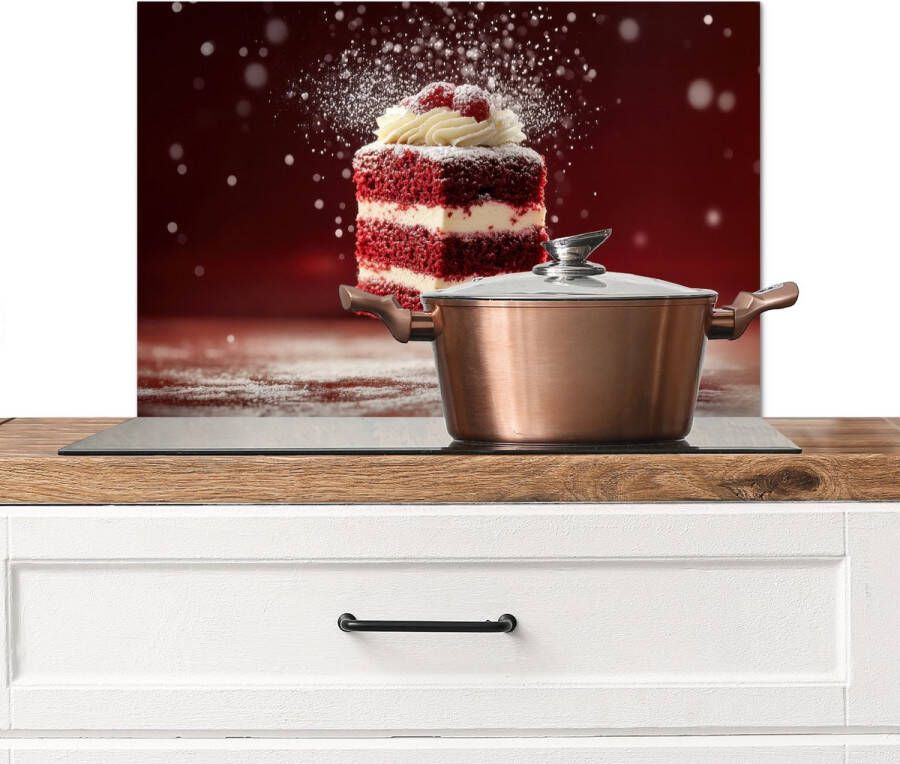 KitchenYeah Spatscherm keuken 70x50 cm Kookplaat achterwand Rode Velvet Taart Eten Muurbeschermer Spatwand fornuis Hoogwaardig aluminium