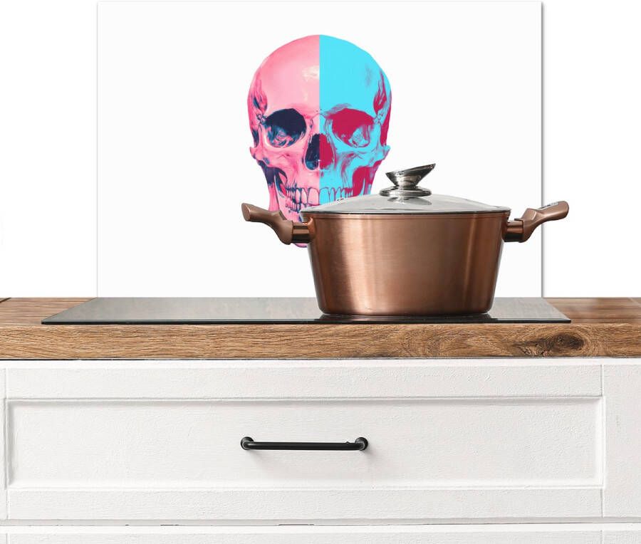 KitchenYeah Spatscherm keuken 70x50 cm Kookplaat achterwand Schedel Grafisch Roze Verdeeld Muurbeschermer Spatwand fornuis Hoogwaardig aluminium