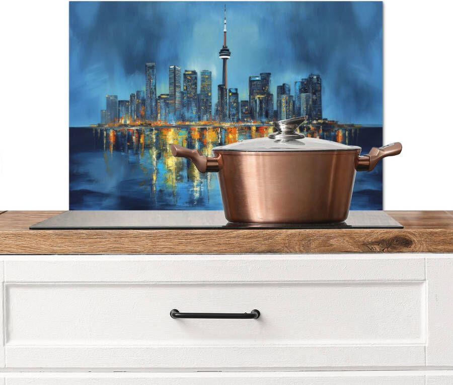 KitchenYeah Spatscherm keuken 70x50 cm Kookplaat achterwand Skyline Toronto Water Stadslichten Toren Muurbeschermer Spatwand fornuis Hoogwaardig aluminium
