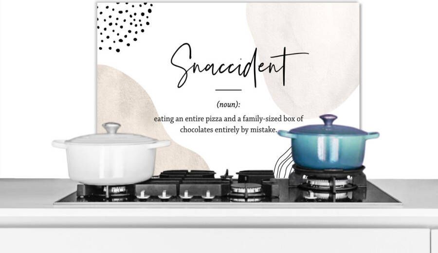 KitchenYeah Spatscherm keuken 70x50 cm Kookplaat achterwand Spreuken Snacccident Quotes Woordenboek Snaccident definitie Muurbeschermer Spatwand fornuis Hoogwaardig aluminium