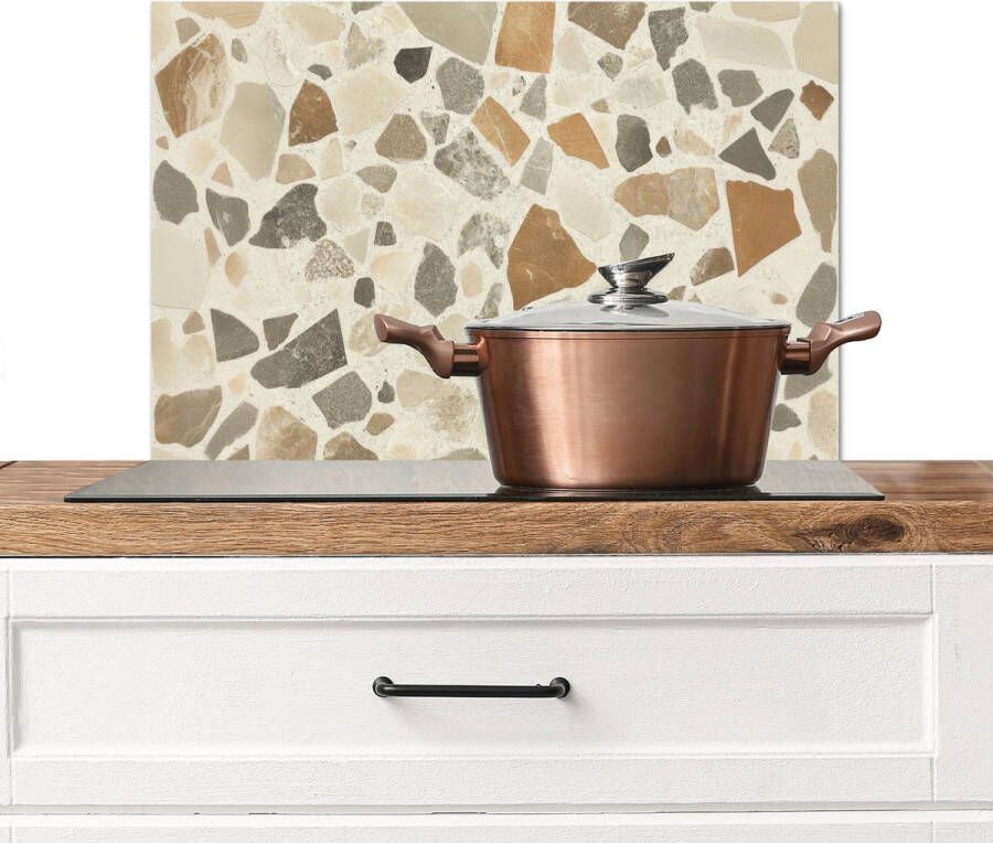 KitchenYeah Spatscherm keuken 70x50 cm Kookplaat achterwand Stenen Terrazzo Decoratie Tegels Muurbeschermer Spatwand fornuis Hoogwaardig aluminium