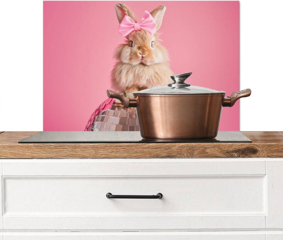 KitchenYeah Spatscherm keuken 70x50 cm Kookplaat achterwand Strik Discobal Konijn Muurbeschermer Spatwand fornuis Hoogwaardig aluminium